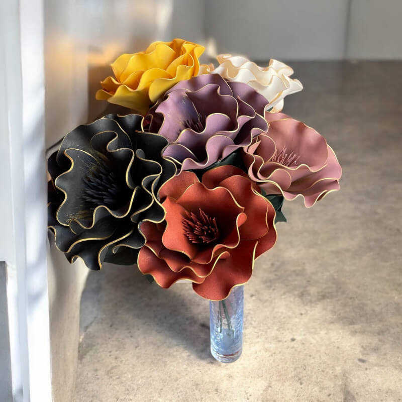 Dekoratif Büyük Boy Manolya Eva Çiçek - Siyah Gold