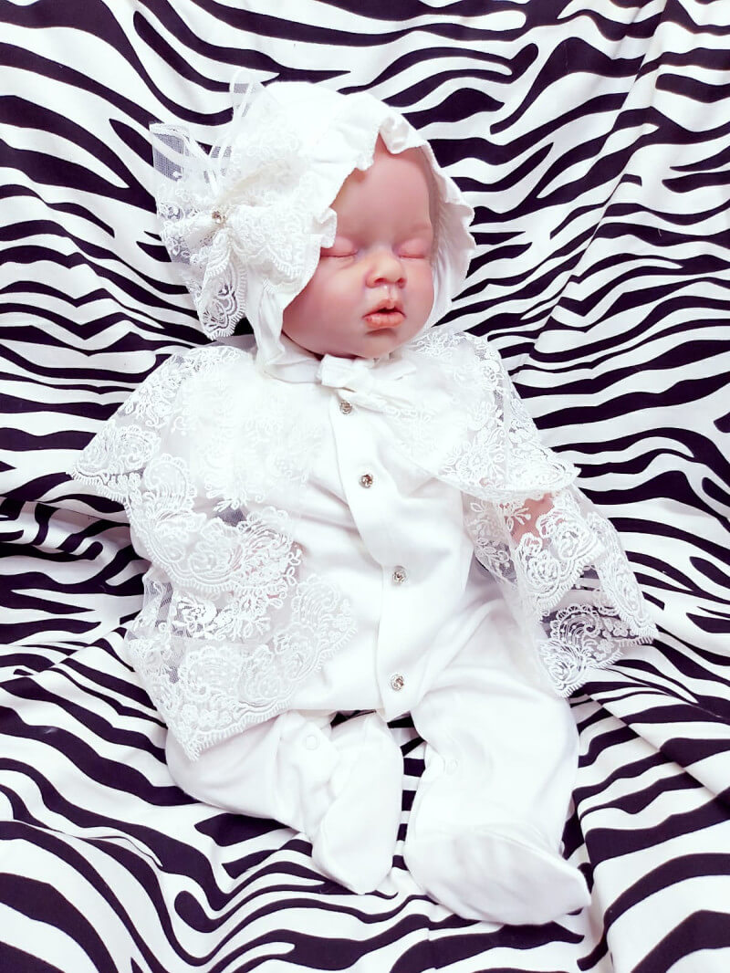 Bonet Şapkalı Fransız Güpürlü Kız Bebek Tulum Seti