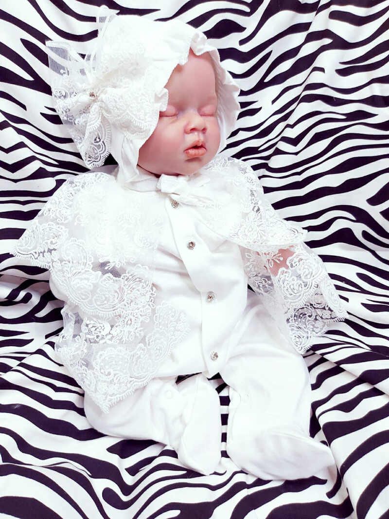 Bonet Şapkalı Fransız Güpürlü Kız Bebek Tulum Seti