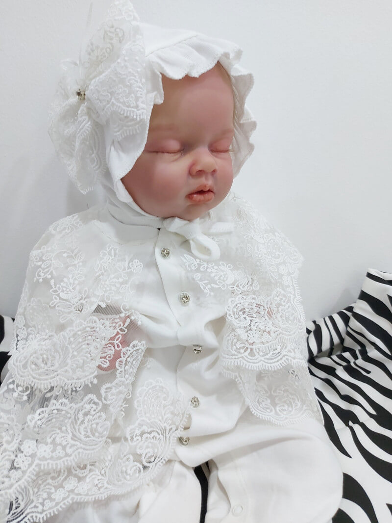 Bonet Şapkalı Fransız Güpürlü Kız Bebek Tulum Seti