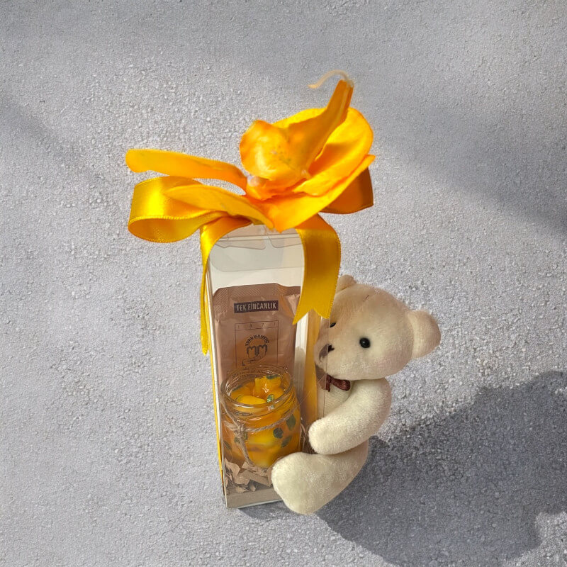 Ayçiçek Fincan Ayıcıklı Limon Mum Set