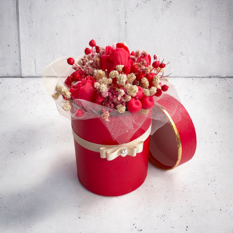 Kutulu Ayıcıklı Gül ve Mum Buket Set