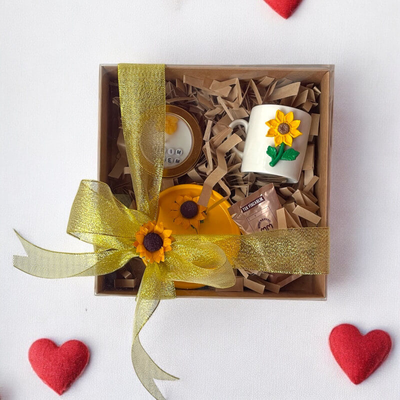 Canım Annem Mum ve Ayçiçek Fincan Set