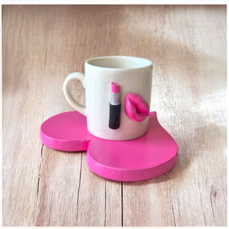 Pembe Rujlu Fincan ve Kutu Mum Set