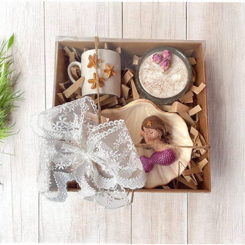 Deniz Kızı Yıldızlı Fincan ve Çiçek Mum Set