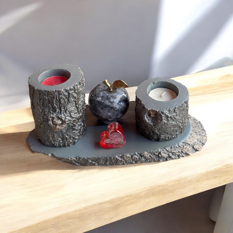 Onyx Doğal Taş Elmalı Dekoratif Mumluk Set
