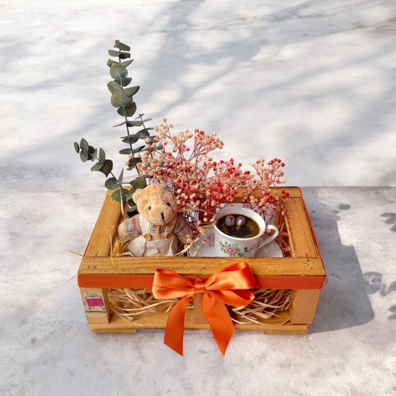 Ahşap Sandıkta Ayıcıklı Kahve Mum Set