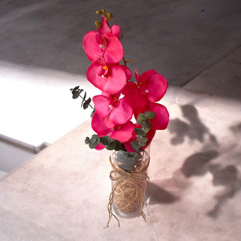 Cam Vazoda Pembe Tek Dal Yapay Orkide