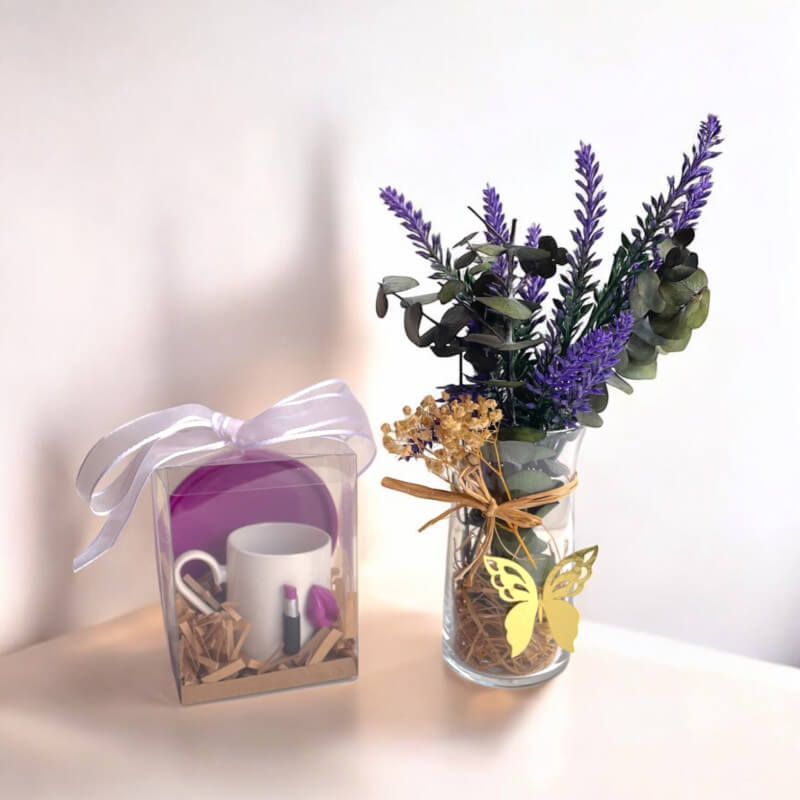 Cam Vazoda Lavanta Kuru Çiçek Aranjman 