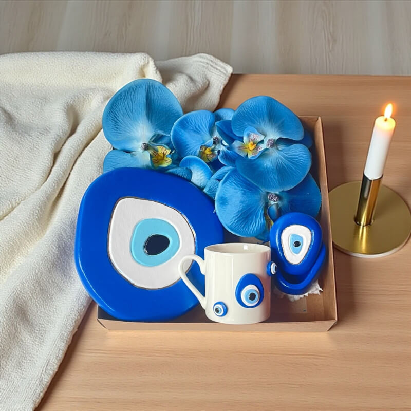 Nazar Boncuğu 3'lü Fincan Set ve Orkide