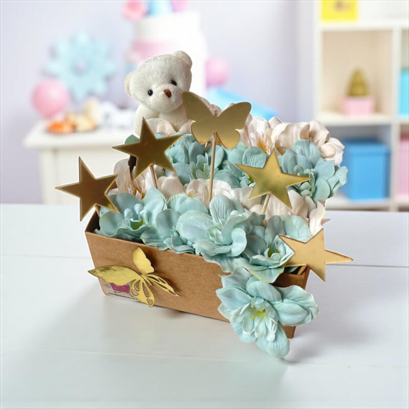 Baby Ayıcıklı Gold Yıldız Çiçek Aranjman