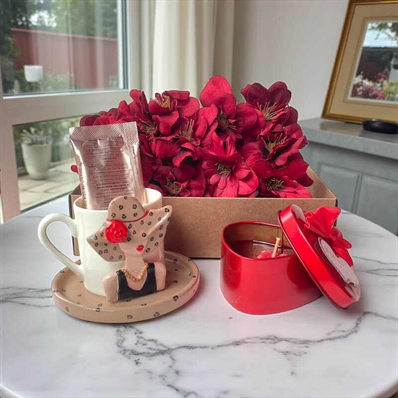 Şapkalı Kız Fincan Mum Çiçek Set