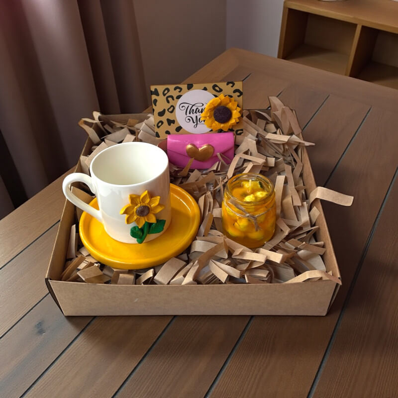 Ayçiçek Fincan Kalp Notluk Limon Mum Set