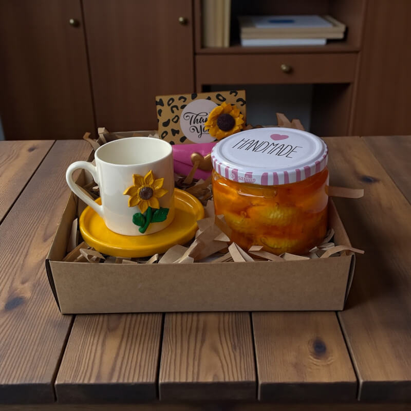 Ayçiçek Fincan Kalp Notluk Mandalina Mum Set