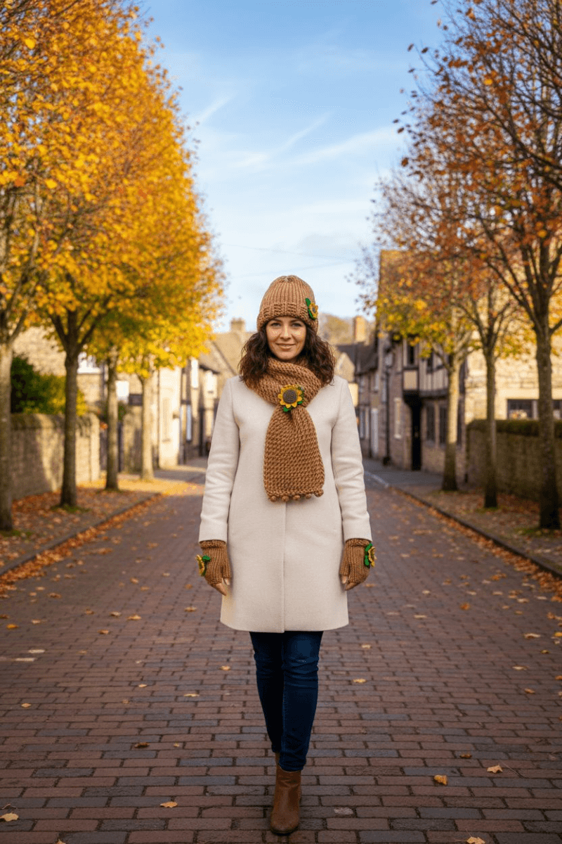 Ayçiçek Atkı Şapka Eldiven Set