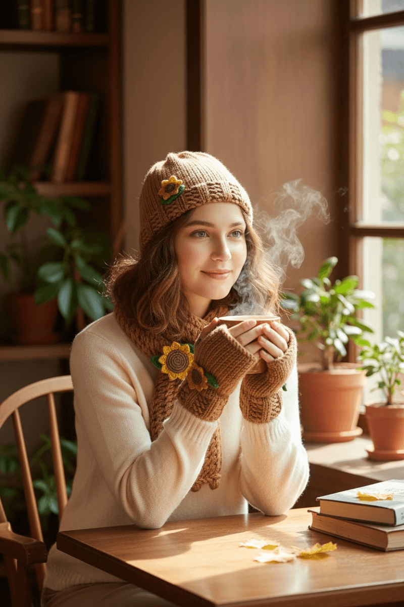 Ayçiçek Atkı Şapka Eldiven Set