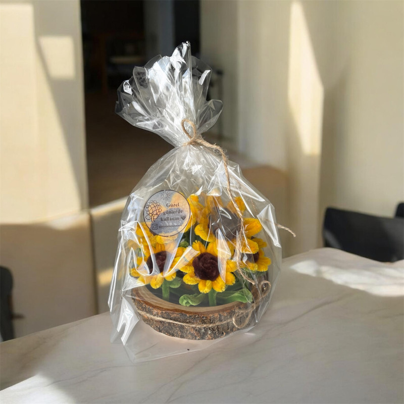 Ahşap Kütükte Ayçiçek Tarlası